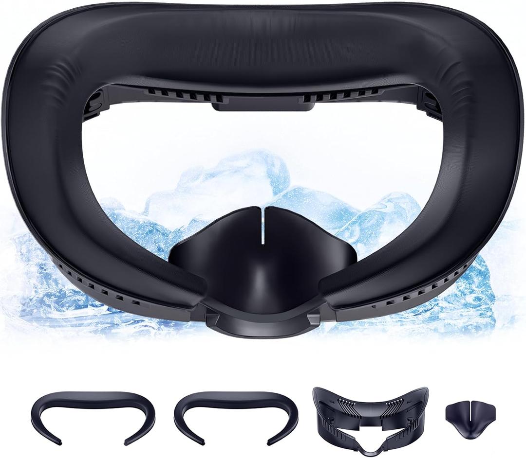 DESTEK Cooling Face Pad Facial Interface Compatible with Meta/Oculus Quest 3, Includes Two Replacement Ice Silk and Cool Ice Gel Face Cushions  Adjustable Bracket, NOT Compatible with Meta Quest 3S (black)