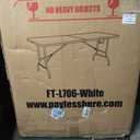 FDW 6 Foot Outdoor Dining Table, Foldable Portable Rectangular Plastic Folding Table with Built in Carrying Handle for Party and Wedding Use, White