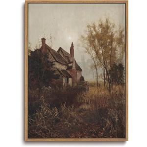 ZZLWBKGL Vintage Framed Wall Art Moody Canvas Art Rustic Farmhouse Cottagecore Pictures Wall Decor Landscape Art Prints for Living Room Study Bedroom (16"L x 12"W)