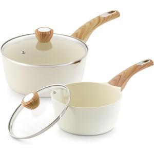 SENSARTE 2.0 & 3.0 Quart Ceramic Sauce Pan Sets with Lid, Cooking Pots Set, Nonstick Saucepan Set with Pour Spout, Small Kitchen Pot, Non toxic Saucepot, Induction Comptable, PFOA PTFE PFAS Free