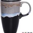 Bosmarlin Ceramic Travel Coffeel Mug with Handle and Lid, 18 oz, Portable Coffee Cup for Car Cup Holder, Microwave and Dishwasher Safe, Reactive Glaze (Grey)