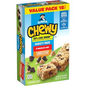 Quaker Chewy Granola Bars, 25% Less Sugar, 2 Flavor Variety Pack, (18 Pack)est buy aug 7 2025