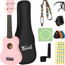 Trendy Soprano 21inch Ukulele Pink Beginner Kit Carrying Bag Tuner Strap Sqare String Fingerboard Stickers Ukulele For Beginners Adult Student Nylon String Guitar Ukelele Ukalele