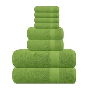 GLAMBURG Ultra Soft 8-Piece Towel Set - 100% Pure Ringspun Cotton, Contains 2 Oversized Bath Towels 27x54, 2 Hand Towels 16x28, 4 Wash Cloths 13x13 - Ideal for Everyday use, Hotel & Spa-Kiwi Green
