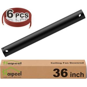 Haipeel 36 Inch Ceiling Fan Downrod, 3 FT Extension Rod with Extended Cord, 1 Inch Diameter Not Threaded Downrod for Ceiling Fan, Heavy Duty Ceiling Fan Accessories (Black)