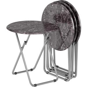 Folding Round TV Tray Table Set of 4, TV Dinner Table with Sturdy MDF Top, Eating Trays for Living Room with No Assembly Required, 17.5 x 17.5 x 26 in (Black Marble, 4Pcs)