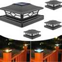 VOLISUN Solar Post Cap Lights: 4 - Pack Outdoor Deck Post Cap Lights Black for Dock Fence Waterproof 2 Color Modes,4x4/6x6 Wooden/Vinyl Posts