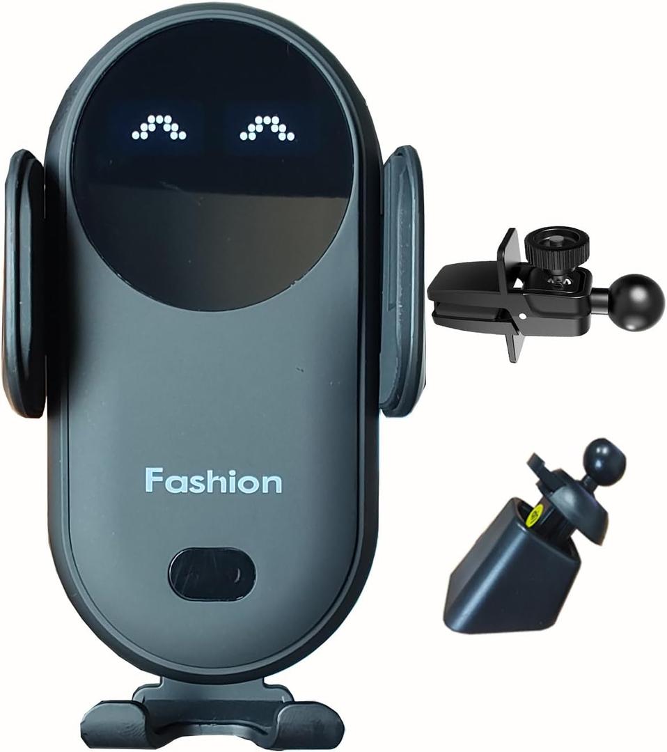 Wireless Car Charger Mount, Cute Car Phone Holder, Automatic Clamping Air Vent Dashboard Smart Phone Holder for iPhone 15/14/13/12/11//XS/XR/8, Samsung S23/22/21/20/Note 20, etc (Black)