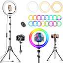 10.3" Ring Light with Tripod and Phone Holder, Selfie Ring Light with 51 Color Modes, Circle Lighting for iPhone, Dimmable LED Phone Ringlight with Stand for Makeup/Video Recording/Photography/TikTok