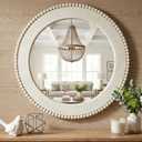 Round Wall Mirror Décor, 24" Large Farmhouse Mirror (White)