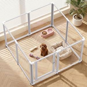 Clear Acrylic Dog Play Pen Indoor (White, 23.6H, 8)