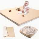 Hikiddy Baby Play Mat for Floor: 2-in-1 Foldable Foam Mat & Ball Pit - 1.2inch Thick Vegan Leather Padded Floor Mat - 47x47 Waterproof Playmat - fits 50x50 Playpen for Infants Baby Girls Boys