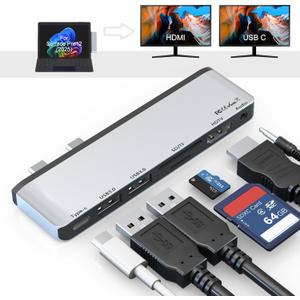 Surface Pro 12 Docking Station, USB Hub and Adapter with 4K HDMI, USB-C Thunderbolt 4 (Display+Data+100W PD), 2 USB 3.0, 3.5mm Audio, SD/TF Card Slot for Surface Pro 12 inch 2025