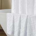OWENIE White Shower Curtain Set, Jacquard Geometric Textured Fabric Boho Shower Curtains for Bathroom, Soft Hotel Style Farmhouse Shower Curtain Grommet Top 12 Hooks, Machine Washable, 72x72, White