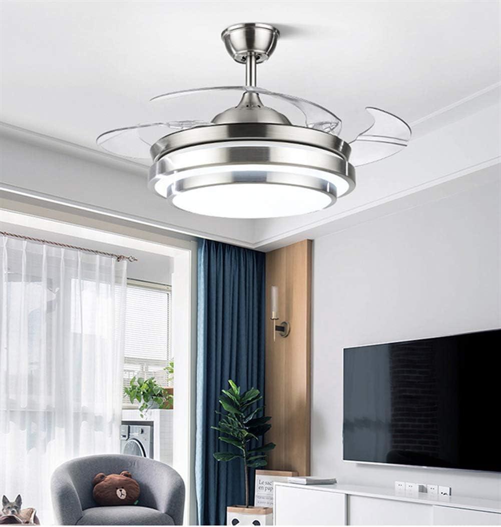 Fandian 42" Modern Ceiling Light with Fans Remote Control, 4 Retractable Blades with 3 Light Color Change Ceiling Fan for Living Bedroom Restaurant, Silver Color with Silent Motor (42In-1 Update) (42in-1 Updated)