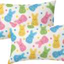 Easter Lumbar Pillow Covers 12X20 Inch Polka Dots Colorful Bunnies Rabbit Pillow Cases Farmhouse Spring Decorative Holiday Peep Throw Pillows Set of 2 Home Party Decor for Sofa Couch Bed