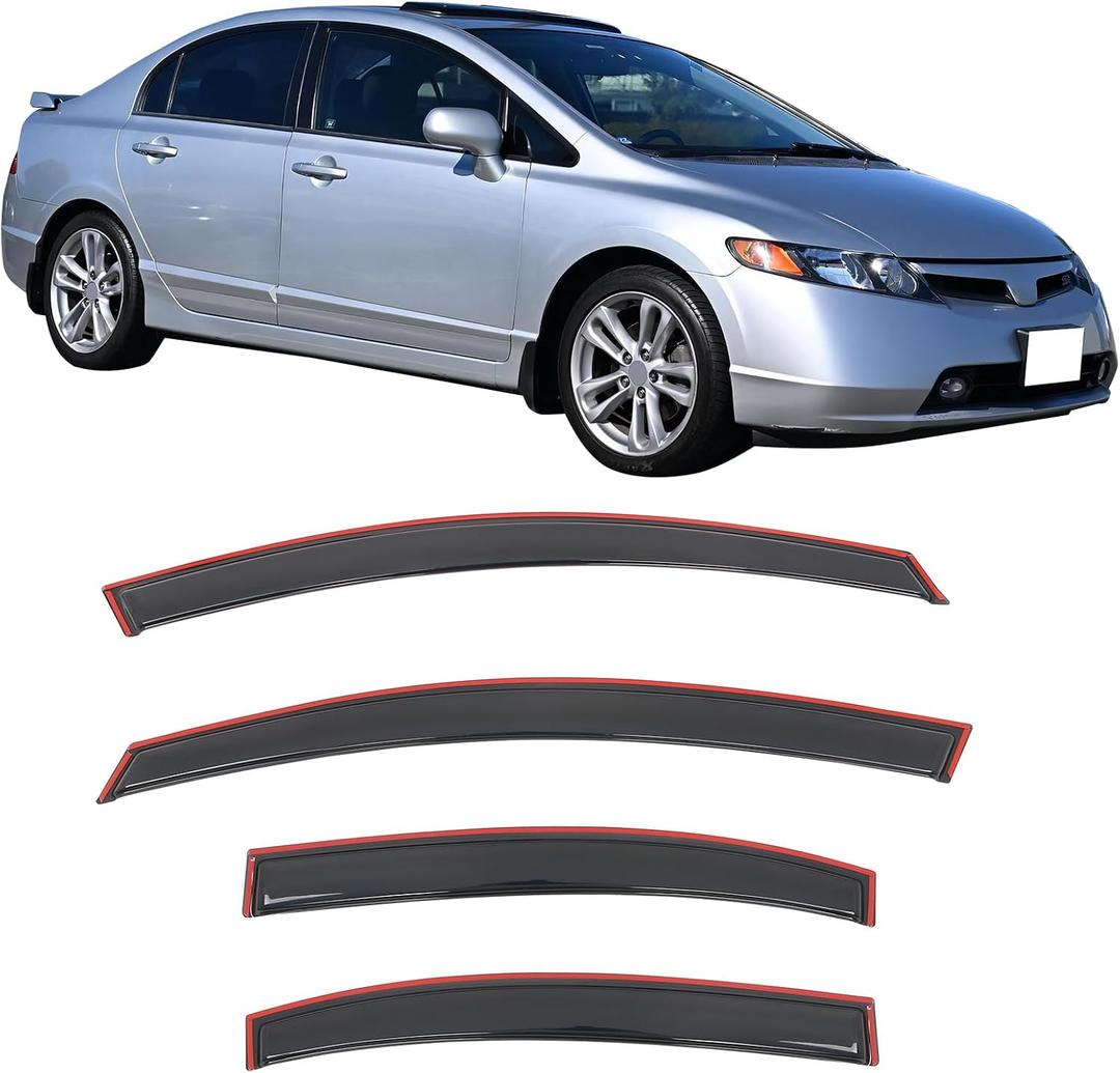 Fit 2006-2011 Honda Civic 4-Door Sedan in Channel Slim Style Window Visors