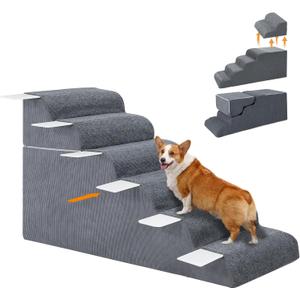 6-Steps Dog Stairs for High Bed and Couch 25.6H, Wider Pet Stairs for Small Old Large Dogs Cats,30Steady Non-Slip Dog Steps, Washable Dog Ramp with Removable Cover, PE Boards