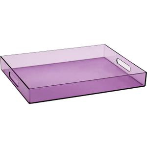 Sooyee Violet Clear Acrylic Serving Tray with Handles,16" x 12" Decorative Tray for Breakfast, Tea, Food, Butler, Coffee,Table Ottoman Vanity Countertop