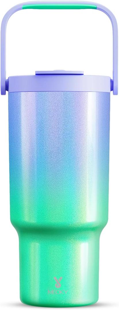 Meoky 32 oz Tumbler with Handle, Tumbler with Lid and Straw, Stainless Steel Travel Mug, 100% Leak Proof, Keeps Cold for 24 Hours, Fits in Car Cup Holder (Fairyland)