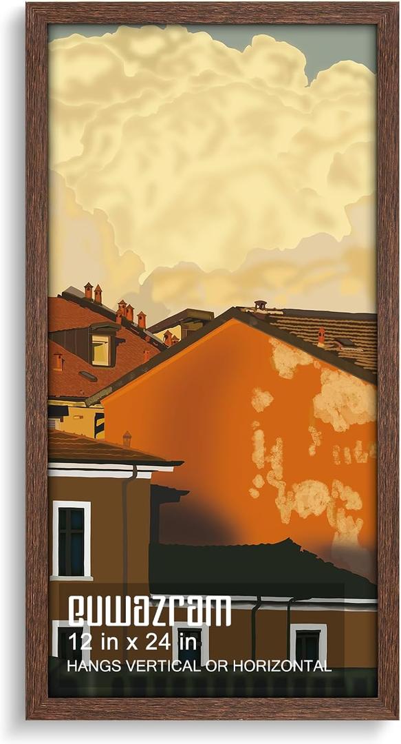 Solid Wood 12x24 Frame - Single Frame, Rustic Walnut 12 x 24 Poster Frame for Artwork, Puzzles, Photos and Movie Posters Picture Frames