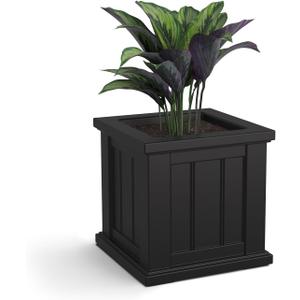 Mayne Cape Cod 14-Inch Square Planter  Self-Watering, Weather-Resistant Planter for Flowers  Durable Outdoor Design for Patio, Porch, or Entryway (Black)
