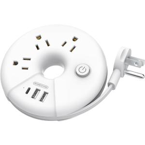 Travel Power Strip, NTONPOWER 3 Outlets 3 USB(1 USB C) Cruise Approved Power Strip, Short Extension Cord 3ft, Travel Essentials for Home, Hotels, Cruise Ship, Vacation, White, i-Donut Power Strip