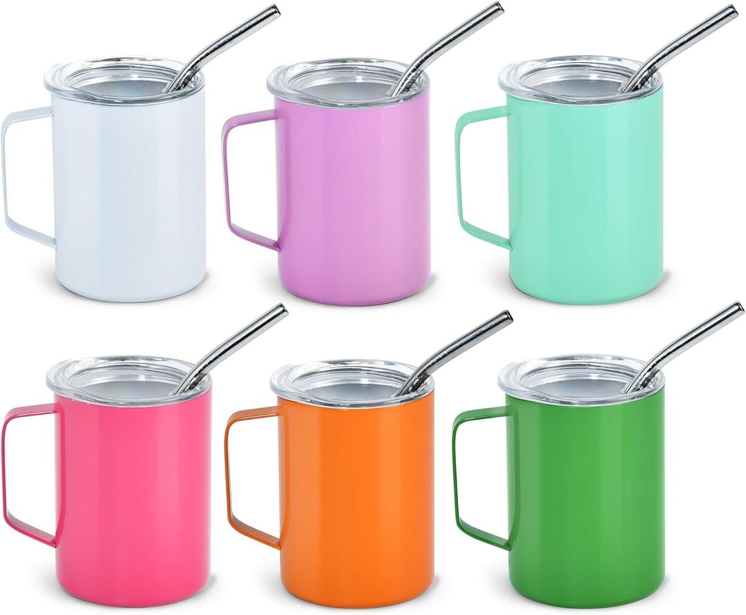 5oz Tumbler with Handle, 6Pack Mini Tumblers with Lids and Straw, Double Wall Vacuum Insulated Tumblers for for Home, Party, Bar, Camping, Festival Gifts