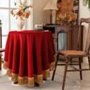F-CHU Red 60 Inch Round Tablecloth Thickset Velvet Tablecloth with Beautiful Gold Tassels Vintage Table Cloth for Home Decor Wedding, Party, Banquet and Events 60" Round