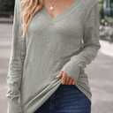 Arach&Cloz Women's Soft V Neck Long Sleeve Fall Casual Regular Fit Sweater Tops (Gray, M)