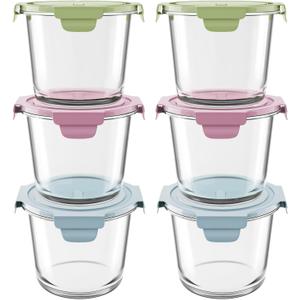 Freshmage 23oz Glass Meal Prep Containers with Lids, Airtight 3-Cup Glass Storage Containers Set, Heat-Resistant BPA-Free for Soup, Leftover, Microwave, Dishwasher, and Freezer Safe (6 Packs) (Multicolor)