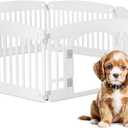 HealSmart 6 Panel Dog Playpen, 24 Exercise Puppy Playpen with Door, Safe, Secure, Folding & Portable Pet Playpen for Indoor & Outdoor Use, Suitable for Puppies and Small, White