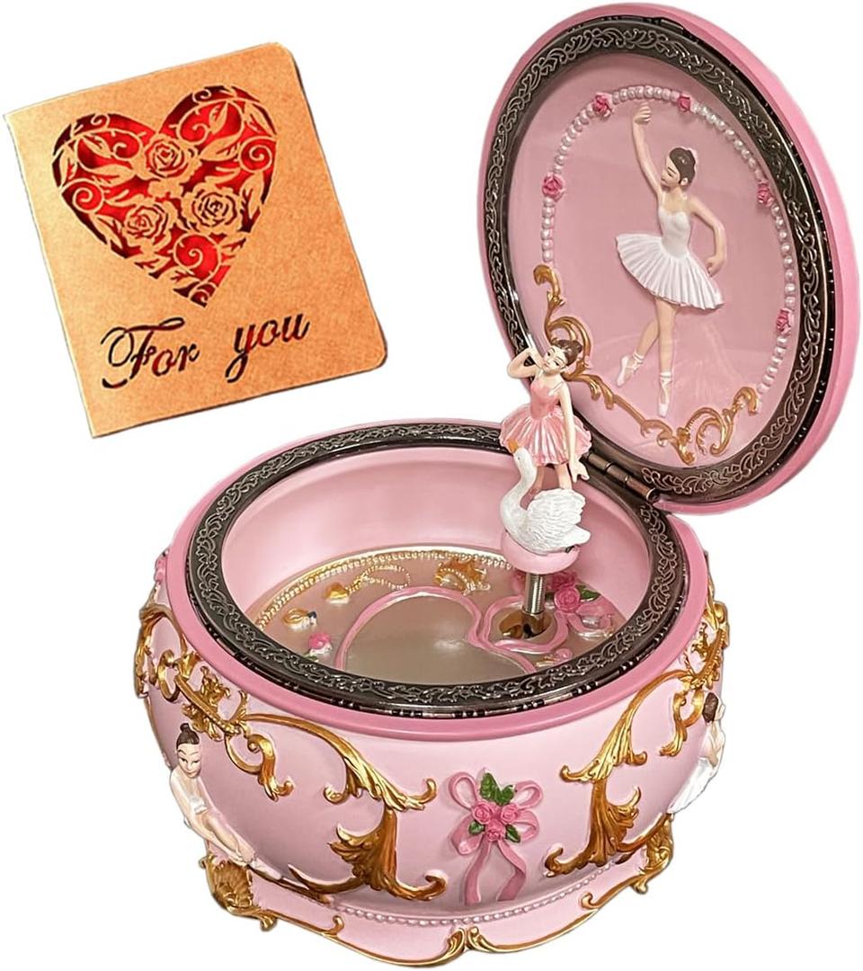 Briskfeel Classical Ballerina Music Box Jewelry Box LED lights Twinkling Resin Carved Collectible Mechanical Ballerine Musical Box with Sankyo 18-Note Ballerina Rotates (4# Ballet)