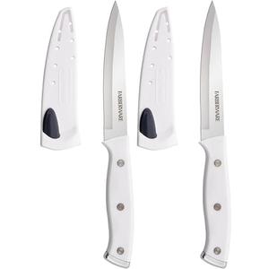 Farberware Edgekeeper Triple Riveted Fine-Edge Utility Knife with Self-Sharpening Blade Cover, High Carbon-Stainless Steel Kitchen Knife with Ergonomic Handle, Razor-Sharp Knife, 4.5 Inch, White
