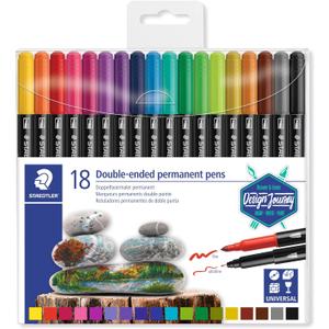Staedtler Double Ended Permanent Pens, Fine and Ultra-Fine, 18 Colors, 3187 TB18