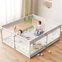ZEEBABA Extra Large Baby Playpen - Playpen for Babies and Toddlers, Play Pen with Gate, Play Yard Baby Fence Play Area Zone Indoor, Sturdy Kids Play Pin (Gray, 69×59in)