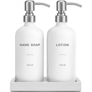 White Soap Dispenser Bathroom Set, Hand and Lotion Dispenser with Pump, Perfect for Bathroom Essentials for New Home (Silver & White)
