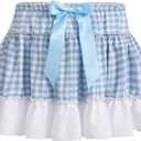 ABAFIP Sissy Plaid Mini Skirt Bowknot Ruffle Pleated Short Crossddressing Skirt for Men (Blue)