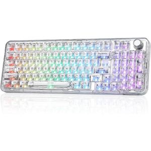 YUNZII X98 QMK/VIA Wireless Mechanical Gaming Keyboard with Knob,Tri-Mode BT5.0/USB-C/2.4GHz Hot Swappable Keyboard,Pre-lubed Switches Gasket Mount RGB Backlit for Wins/Mac (White, Snow Switch)