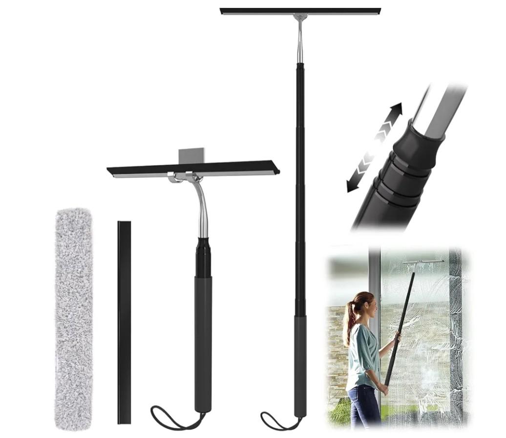 Shower Squeegee with Long Handle, 15-51" Telescopic Squeegee for Window Cleaning, Window Squeegee for Glass Doors, Extendable Window Cleaner Tool for Tile Walls, Sliding Door, Floor, Car Windshield
