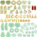 Green Inlaid Imitation Jade Beads Gold Alloy Pendants Accessories Assorted Shaped Loose Bead