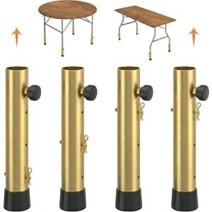 Pintuson Gold Table Leg Extenders (4 Pack) - Adjustable 2, 4, or 6 Inch Heavy Duty Steel Risers for Folding Tables - Anti-Wobble Height Extension for Straight & Bent Legs, Sewing, and Standing Desk