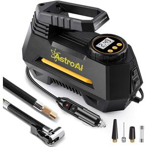 AstroaI Portable air Compressor Pump, Tire Inflator with Gauge 12V DC Digital Car air Pump 100PSI with LED Light, Larger air Flow, Extra Nozzle adaptors for Car, Bicycle, Motorcycle Ball air Mattress