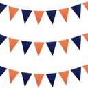 Meetppy 3 Pack Orange and Navy Blue Double Sided Paper Glitter Pennant Banner Paper Triangle Flags Bunting Hanging Decoration for Graduation Birthday Baby Shower