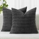 MIULEE Pack of 2 Corduroy Decorative Throw Pillow Covers 16x16 Inch Soft Boho Striped Pillow Covers Modern Farmhouse Home Decor for Sofa Living Room Couch Bed Dark Grey