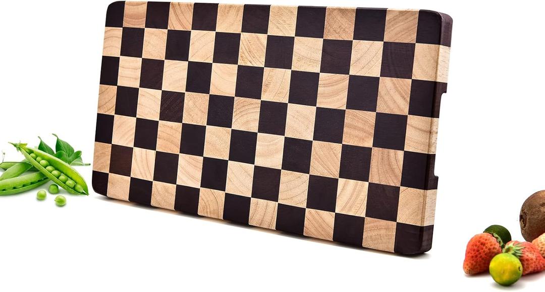 Wood Cutting Board Butcher Block, Wooden Chopping Board with Checkerboard Pattern and Inner Side Handles Meat Cheese Charcuterie Board, Ideal for Chopping, Slicing, and Dicing 15 * 8 inch