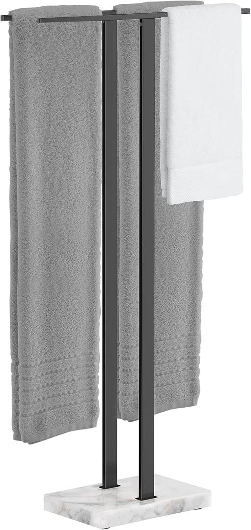 KES Standing Towel Rack, 37" H (Equal Height) Towel Rack Stand with Marble Base, Free Standing Towel Racks for Bathroom Floor, 18/8 Stainless Steel Matte Black, BTH229-BK