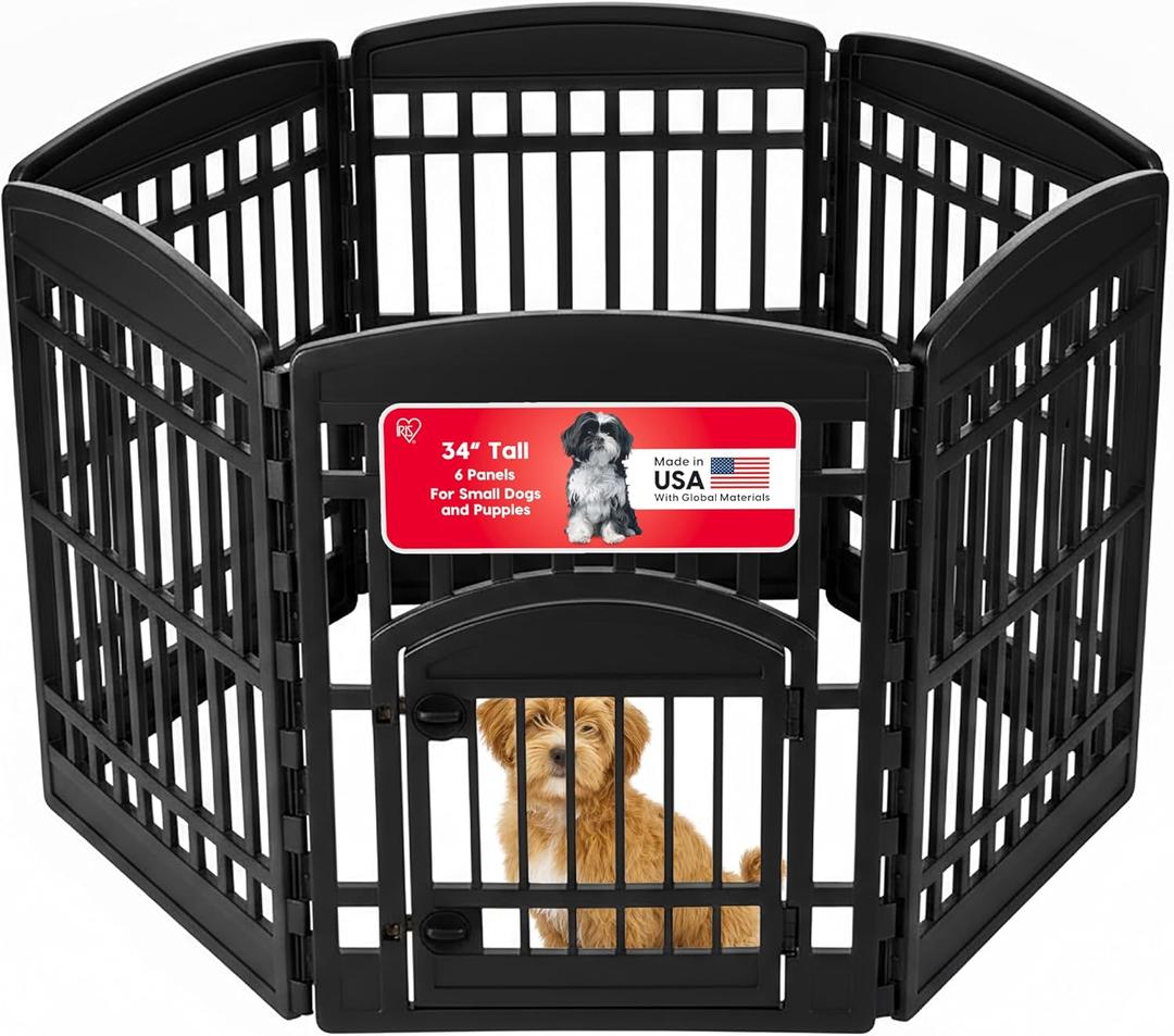 IRIS USA 6-Panel Dog Playpen, Pet Enclosure, Black