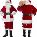 SOMOYA Santa Claus Costume for Men Christmas Santa Suit Deluxe Santa Outfit Plush Velvet 9 Pcs (X-Large, Burgundy)