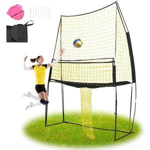 11ftx8ft Adjustable Volleyball Training Net, Portable Volleyball Practice Net for Serving, Spiking, Setting Yellow & Black, Easy Setup for Indoor/Outdoor Use